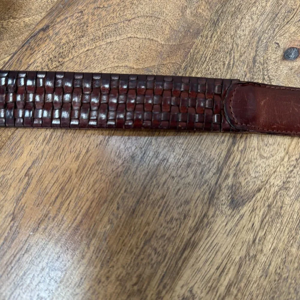 Fossil Woven Leather Belt Chocolate Brown